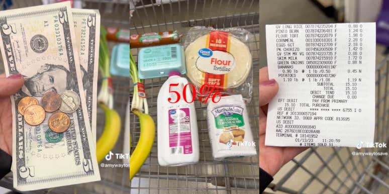 Woman's Walmart Groceries Cost 50% More After 2 Years Screenshots from TikTokers video showing her groceries and price increases