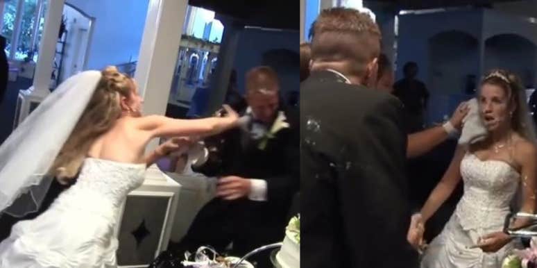 Video Shows Bride Bleeding After Groom Throws Cake At Her Groom and bride cake fight