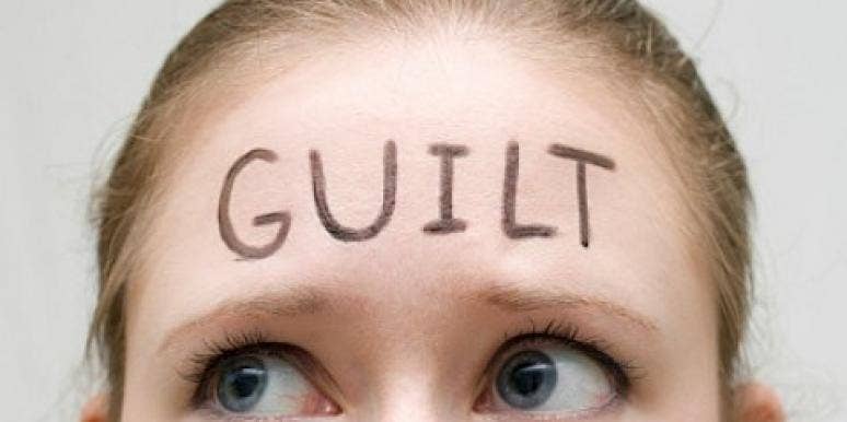 It's written all over your face. guilt forehead woman