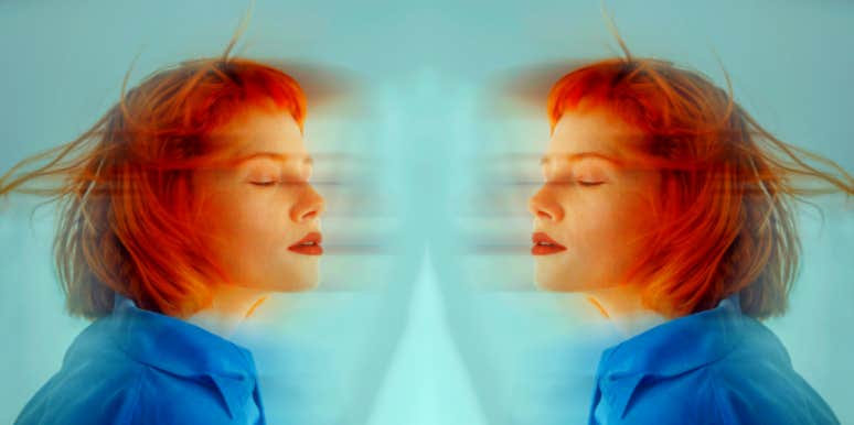 double image of woman with orange hair