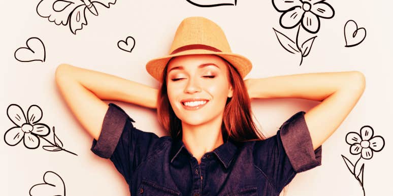 how stories shape your identity Woman reclining with symbols of happiness around her