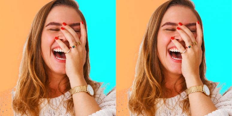 How To Let A Guy Know You Like Him: 20 Flirting Tips To Show Your Interest woman laughing with hand on her face