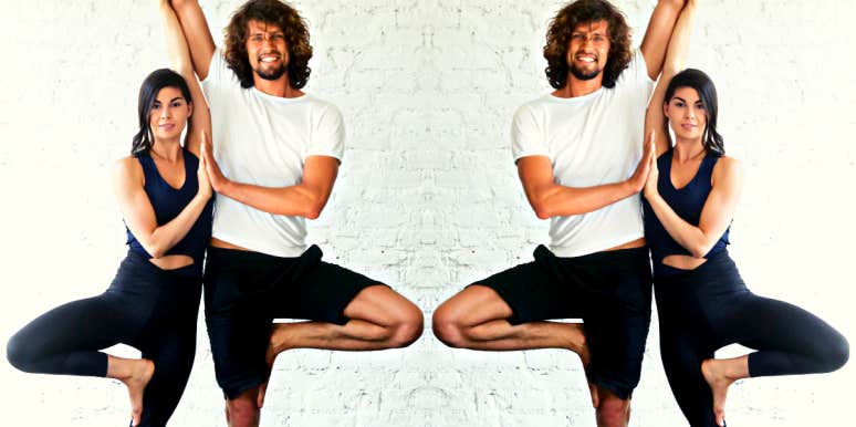 How To Balance Masculine And Feminine Energy In A Relationship smiling man and woman in yoga pose