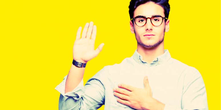 How To Be Honest man with hand over heart swearing to be more honest