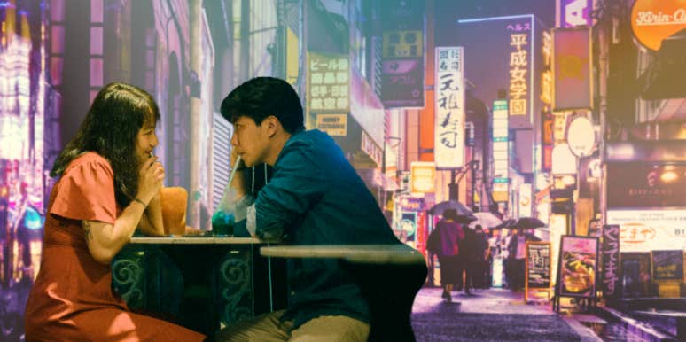 asian couple on date in tokyo