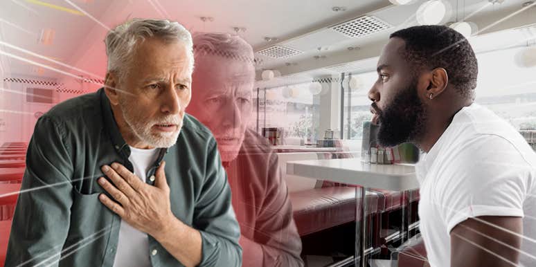 Man having heart attack or choking