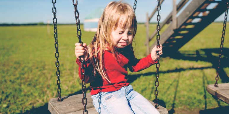 Dear Moms: If Your Kid's Whiny, You Only Have Yourself To Thank little girl crying on swing