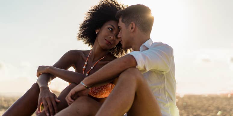 interracial couple on beach
