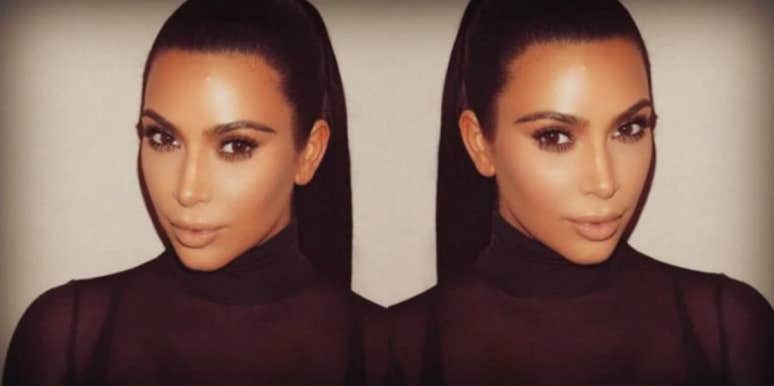 doubled image of Kim Kardashian in a turtleneck