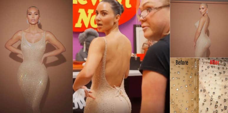 Kim Kardashian’s Damage To Marilyn Monroe’s Dress Allegedly Seen In Before And After Photos Kim Kardashian, Marilyn Monroe Dress, Before and After
