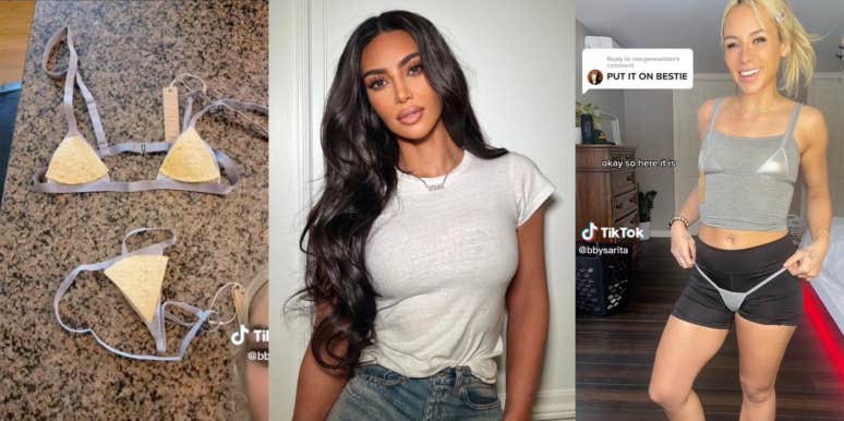 Woman Compares Kim Kardashian's SKIMS Micro Bikini To A Tortilla Chip & Fans Are Asking Who It's Supposed To Fit Kim Kardashian, SKIMS micro bikini