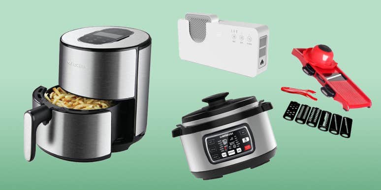 Save Time With These 10 Best Kitchen Gadgets For Busy People air fryer, pressure cooker, vegetable slicer, cleaning tool