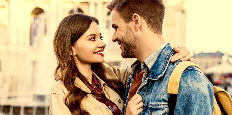 Long-lasting relationship Man and woman gaze into one another's eyes