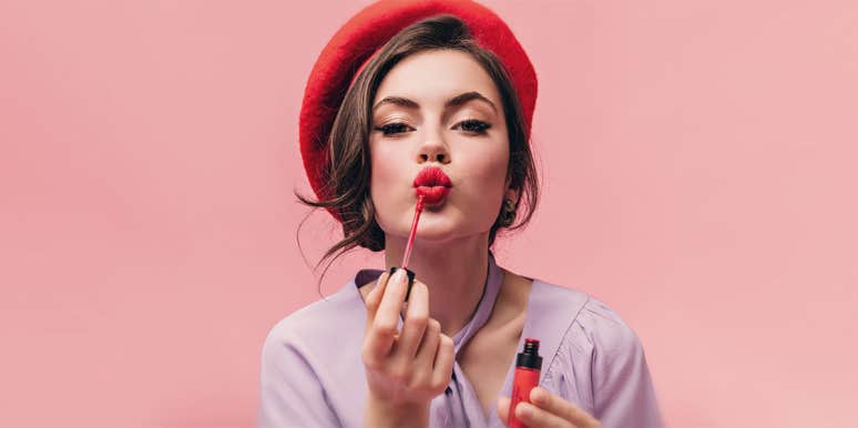 woman wearing lip gloss