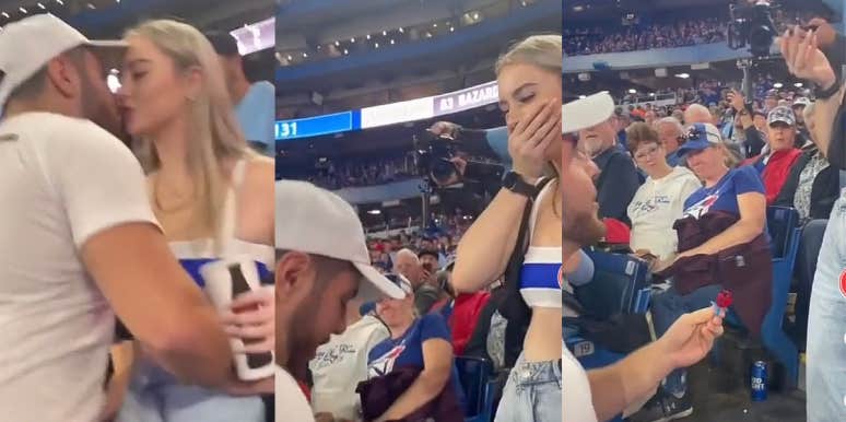 Woman Reacts to Boyfriend To Her With A Ring Pop At A Baseball Game In TikTok man, proposal, ring pop