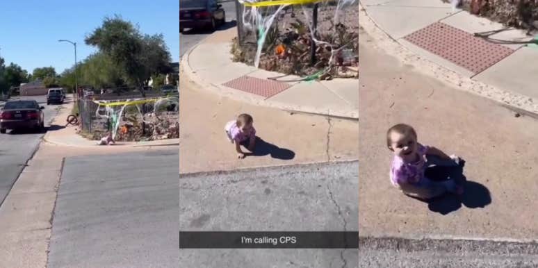 Baby crawling into street video