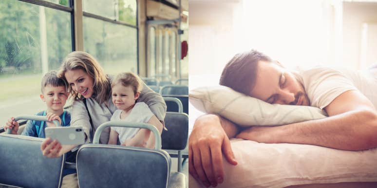 Man Yelled At His Wife After She Woke Him Up To Take The Kids To School Woman taking kids to school, man sleeping