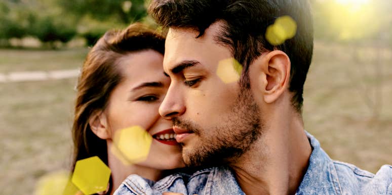 Men marry the woman in front of them, TikTok theory couple nuzzling outdoors