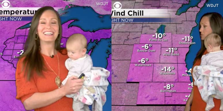 Meteorologist Mom Gives Weather Forecast With Baby On Her Hip Jennifer Schuld on air