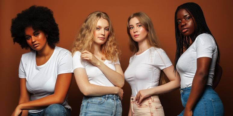 Group of young black and white women Group of young black and white women