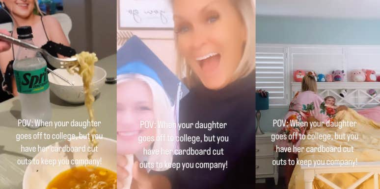 A mom makes cardboard cut outs of her daughter to keep her company while she's away at college