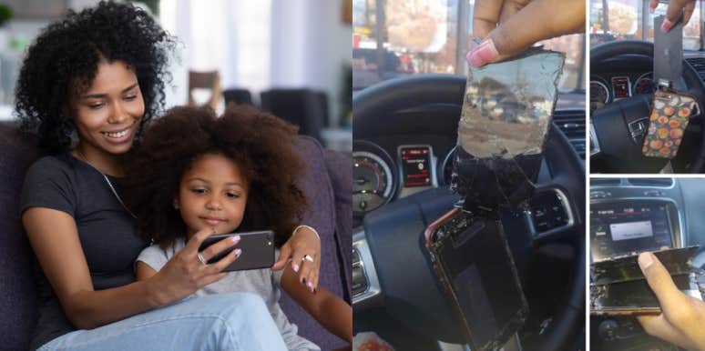 Mother Breaks Her Daughter's Phone During 'Phone Check' Because She Wouldn't Give Up Her Password Mother and daughter on phone, broken phone Facebook post