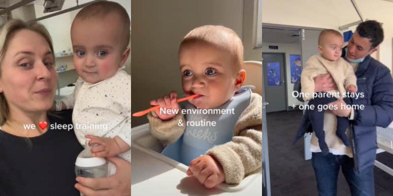 Mom Sends Her Baby To 'Sleep School' To Train Him To Sleep Through The Night Mother and father at sleep school with baby