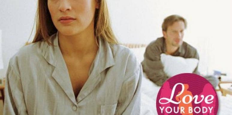 Do you hate your body? unhappy couple in bed