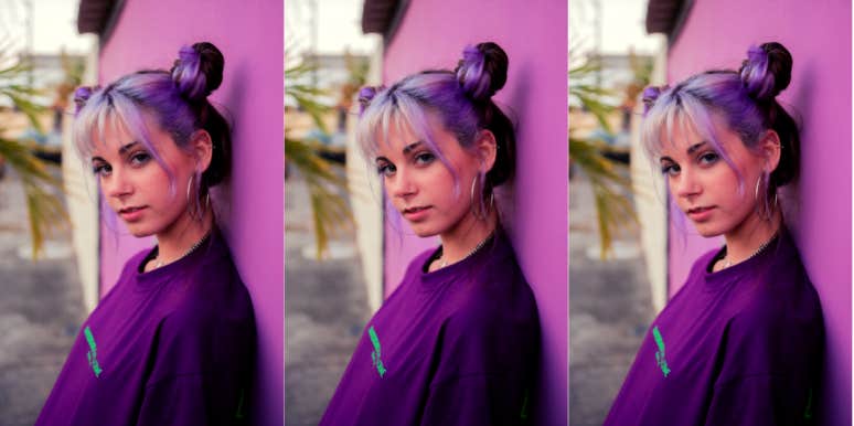 What Does On Fleek Mean? Slang Meaning & Origin woman with purple hair