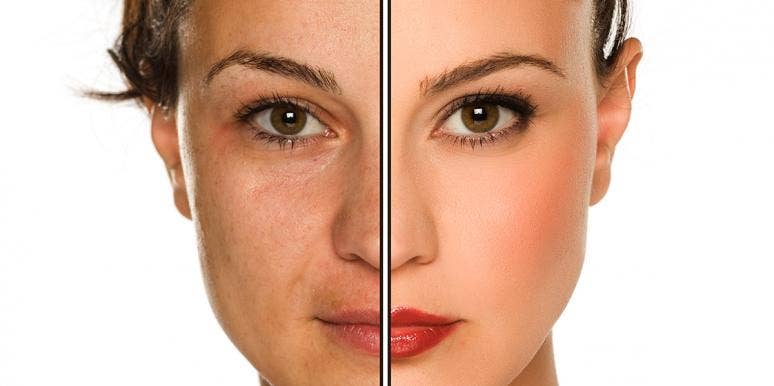 woman's face before and after photoshop