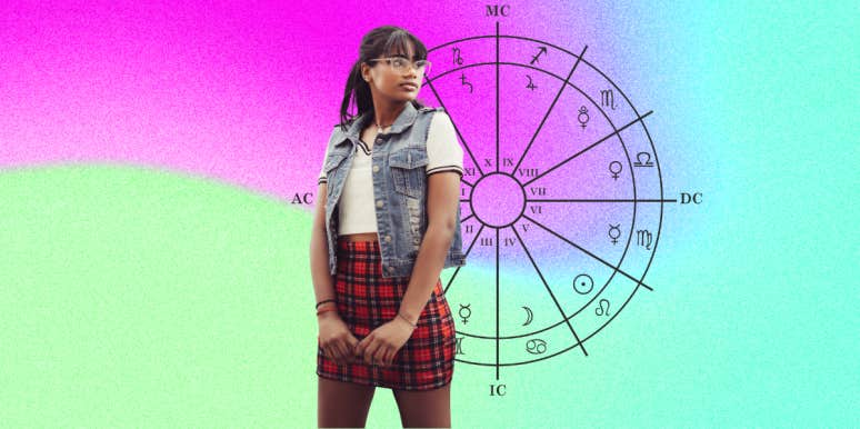 The 4 Quadrants In Astrology And How They Reveal Your Life's Purpose young woman and astrology houses wheel