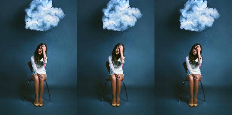 girl with cloud above her head