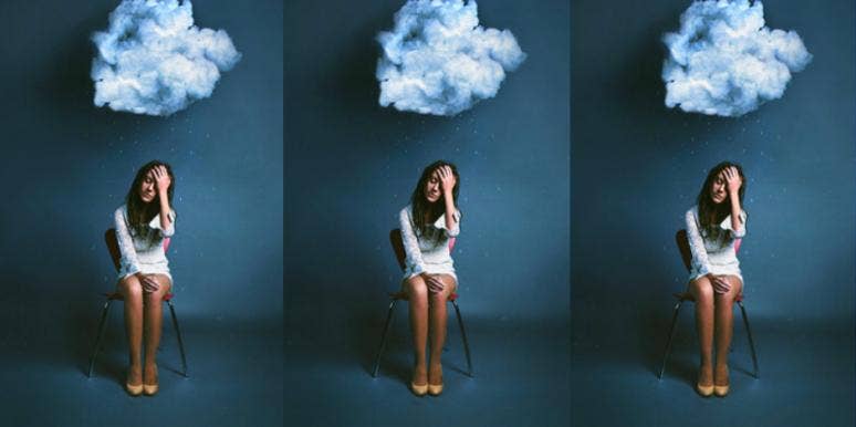 girl with cloud above her head girl with cloud above her head
