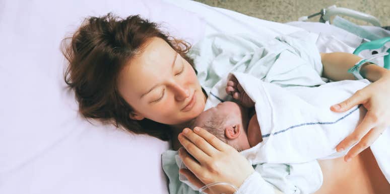 Woman Wonders If She's Wrong For Threatening To Ban Husband From Delivery Room If He Invites His Mother mother holding newborn baby