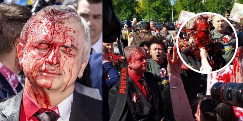 Video: Russian Ambassador Drenched In Fake Blood By Anti-War Activists In Poland Russian Ambassador Sergey Andreev