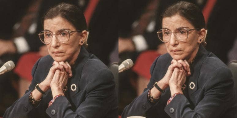Why Justice Ruth Bader Ginsburg's Last Wishes Are So Heartbreaking Justice Ruth Bader Ginsburg, in middle age, sits in front of a microphone wearing a grey suit, listening intently