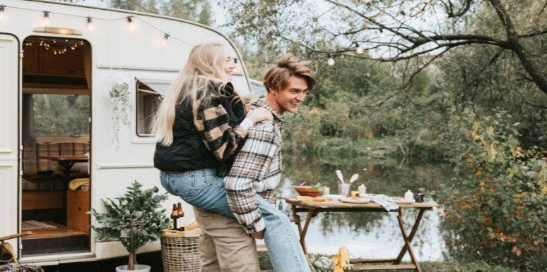RV Delivery & Rental: How To Rent An RV For Summer Glamping couple glamping and having fun