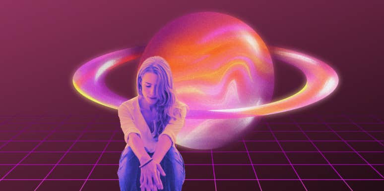 woman in front of saturn