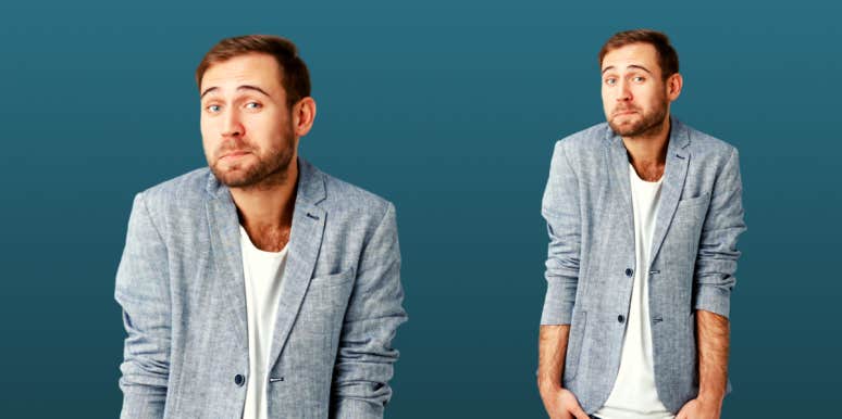 10 Signs He's Not Ready For A Relationship immature man in front of blue-green background