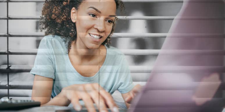Woman using dating website, possibly being stalked through her window