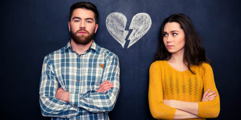 7 Signs You've Outgrown Your Relationship And How To End It unhappy color standing in front of a broken heart