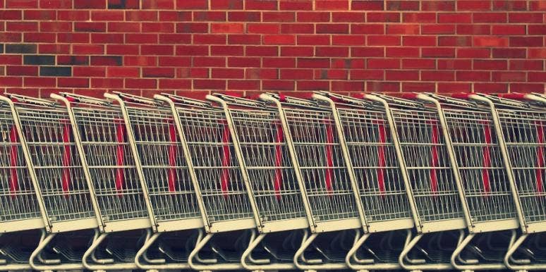 row of grocery carts at food pantry Single mom food pantry
