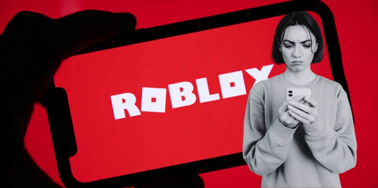Single Mom's Bank Account Drained After Son Spends $897 On Roblox woman looking at phone, roblox on screen