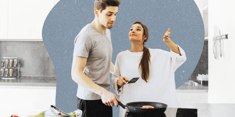 Woman cooking healthy dish for her partner 
