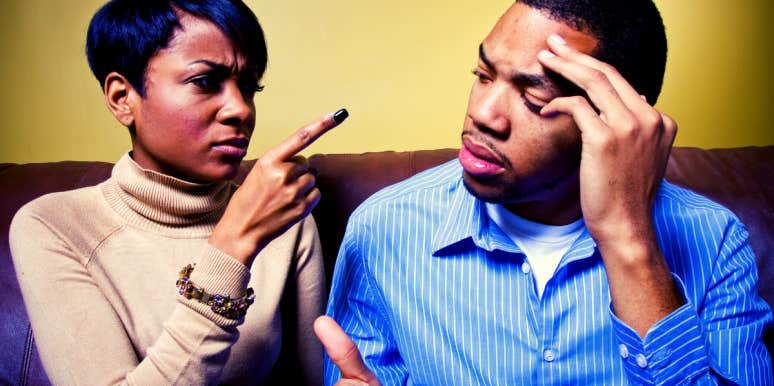 8 Signs Your Spouse Is Shaming You And You Don't Realize It angry couple with woman pointing at distressed man
