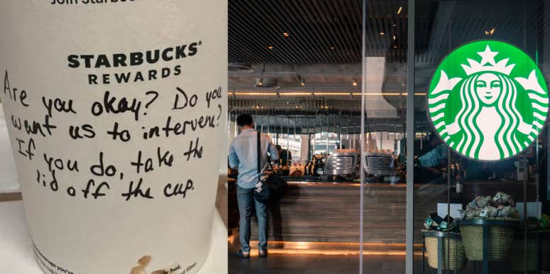 Coffee cup with message at Starbucks