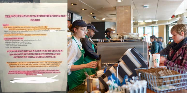 Starbucks Manager Threatens To Cut Hours If Employees Don’t Get To Know Customers, According To Notice Starbucks notice, Starbucks barista