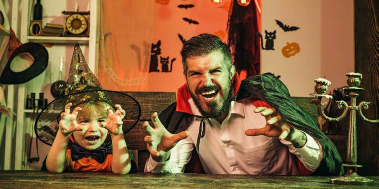 Stay-At-Home Dad Takes Son Trick-Or-Treating Without His 'Workaholic' Wife Dad and his son in Halloween costumes