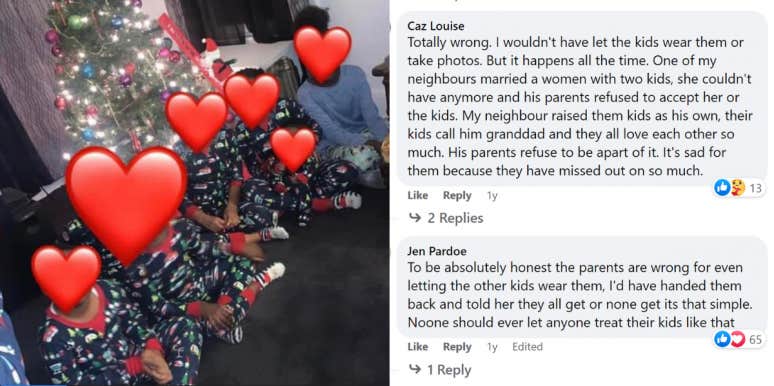 Grandmother Excludes Her Son's Stepdaughter When Buying Her Grandkids Christmas Pajamas 6 kids with matching pajamas, one girl left out
