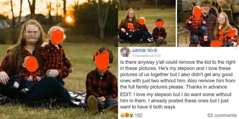 Woman Shares Facebook Post Asking For Help Editing Stepson Out Of Family Photo & People Are Mad Stepmom Facebook post